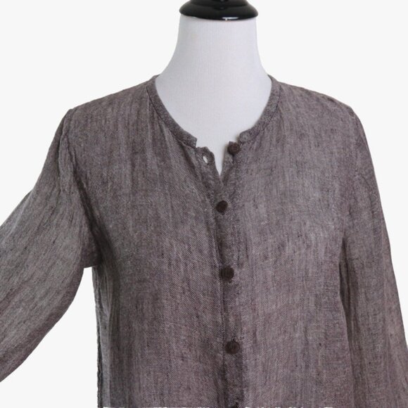 Eileen Fisher Size S Woven Linen Button Down Blouse Brown - Picture 7 of 10